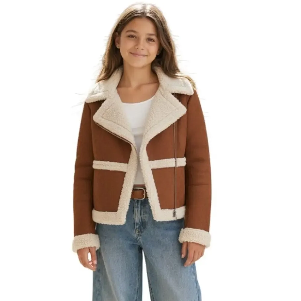 Art Class Girls Faux Suede Sherpa Moto Jacket